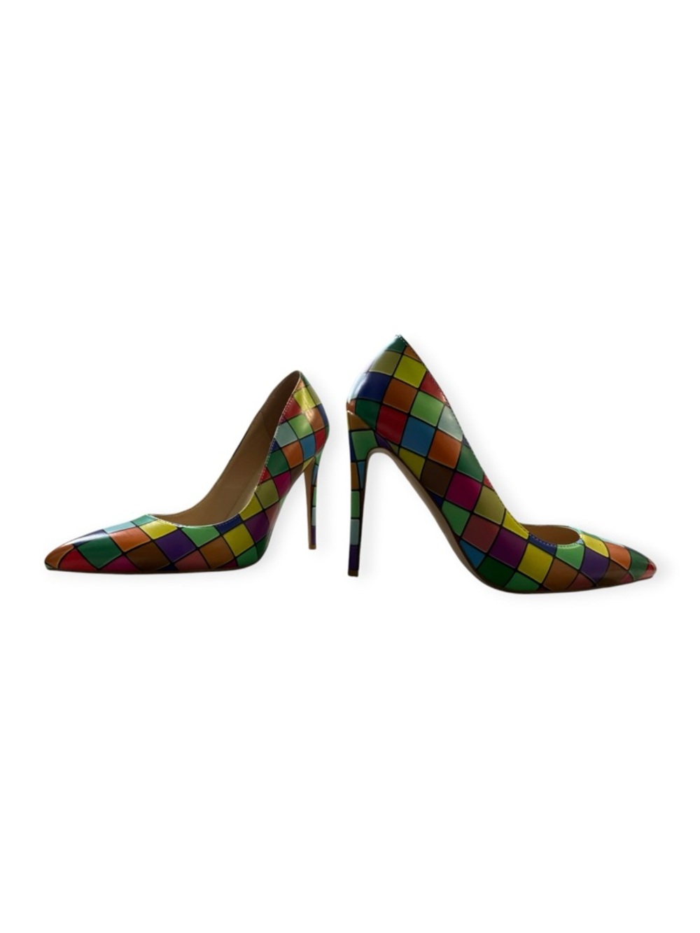 Quincee Easton Multi-Color Geometric Mosaic Pointed Toe Pumps, Size 38/8 NWOT - Picture 7 of 12